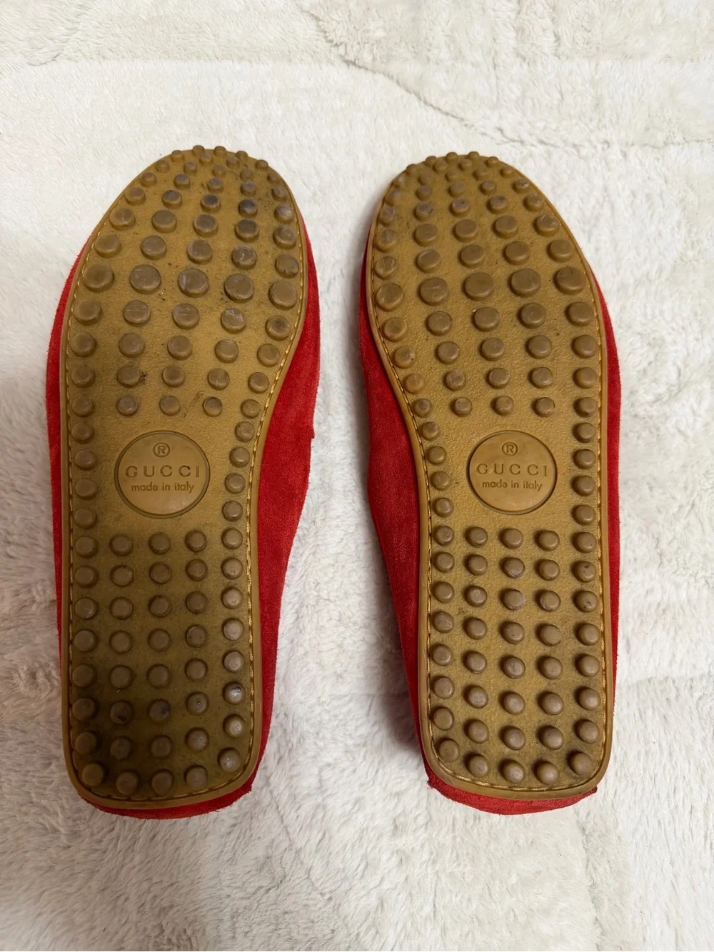 $850 Gucci Red Suede Leather Horse-Bit Link Loafers Driving Moccasins 7.5 8.5